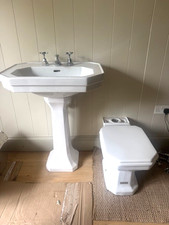 Duravit 1930 series 700mm ceramic pedestal basin & Fired Earth Taps & toilet pan