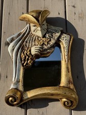 Vintage Spanish Conquistador Small Wall Mirror Chalk Ware Unique Gold And Silver