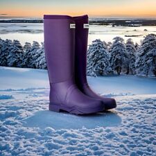 HUNTER WOMENS BALMORAL EQUESTRIAN BOOTS Tall Dark Iris Purple Calf Length Rubber
