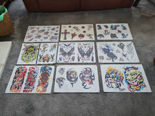 9 X Original Vintage 90s Retro Tattoo Flash Sheet Sleeve Wall Art Lion Tiger Owl