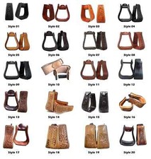 Horse Western Stirrups Saddle Tack Floral Handmade Tooled Leather Covered Pair