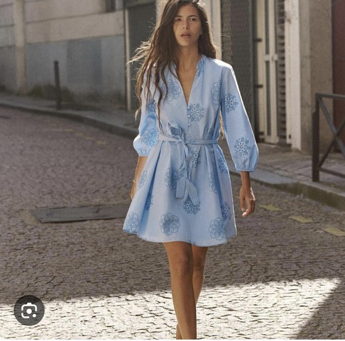 Zara blue floral - blue, embroidered