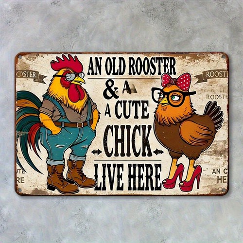 Old rooster cute chick - rooster,