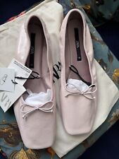 ZARA Pale Pink Faux Patent Leather Bow Ballet Flats Shoes Size UK 6 EUR 39 US 8