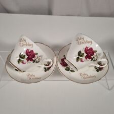 Pair of Argyle Bone China "Ruby Wedding" Teacup and saucer