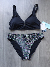 M&S MARKS & SPENCER BLACK MIX BIKINI SET SIZE 12 TOP SIZE 12 HIGH LEG BOTTOMS