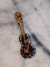 Antique Miniature Faux Tortoise Shell Guitar With Mother Of Pearl Inlaid