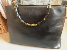 GUCCI Old Gucci Vintage Bamboo Leather black grab bag