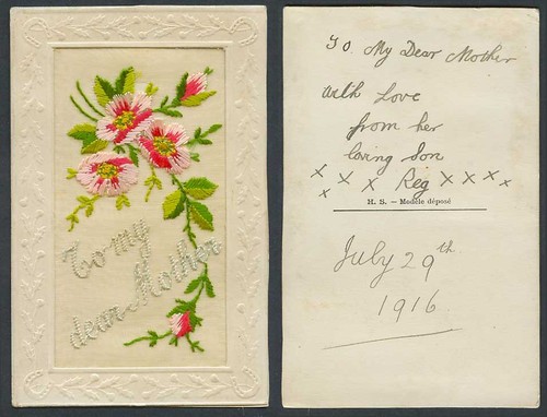 Ww1 silk embroidered 1916 old - embroidered,