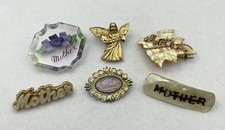 Vintage "Mother” Brooches Pins x6 Lucite Mother of Pearl, Gold Filled, Avon