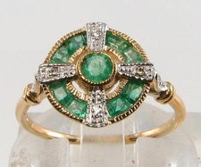 9CT 9K GOLD COLOMBIAN EMERALD DIAMOND ART DECO INS CIRCLE CELTIC RING SIZE L