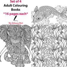 4 Set Adult Colouring Book Therapy Book Garden Animal Ocean Theme Generic Books