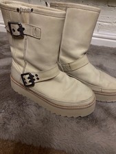 UGG REBEL BIKER BOOTS Cream/Bone Colour UK 8 US 10 EU 41 Platform Sheepskin