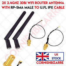 2X 2.4GHZ 3DBI WIFI ROUTER ANTENNA AERIAL RP-SMA MALE CONNECTOR IPX CABLE - UK