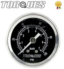 Torques Analog Fuel Pressure Gauge 1/8" NPT Black Back Fed 0-7 BAR/0-100 PSI