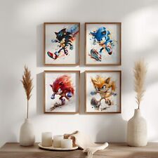 Sonic The Hedgehog Watercolour Posters Wall Art Picture Prints A4 A3 A2