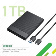 1TB /1000GB External Portable 2.5" Hard Drive HDD, Fast USB 3.0 :: 1Y Warranty