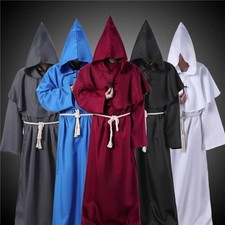 Halloween Hooded Robe Costumes Men Monk Cosplay Priest Horror Wizard Cloak Cape