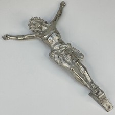 Vintage French Religious Heavy Silver Colour Metal Jesus Figure From A Cross