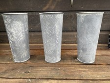 Metal small 7”  tall Shabby Chic Plant Pots X3