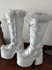Demonia White fluffy boots