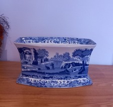 Spode Blue Italian Large Rectangular Footed Planter. Approx 10 X 8 in