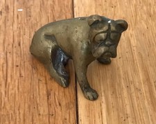 Vintage Solid Brass Bulldog / Boxer  2.5" in length  Statue Figurine - (G7)