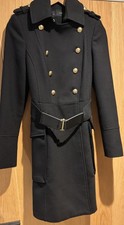 Zara women’s  black military style double breasted coat with gold buttons XS