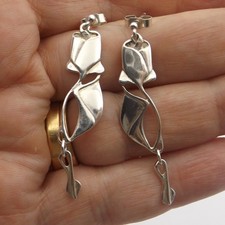 Vitage sterling silver drop earrings with dangles Flower design by Pat Cheney