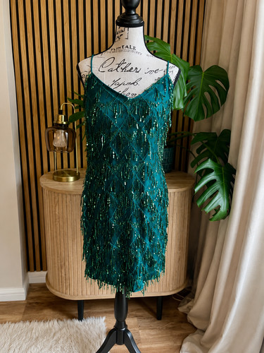 Green sequin fringe mini - sequin,