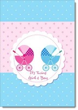 Doodlecards New Baby Twins Birth Congratulations Card Twin Prams