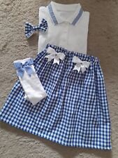 GIRLS SCHOOL UNIFORM SET 2-14 SKIRT POLO SHIRT CLIP SOCKS ROYAL BLUE GINGHAM