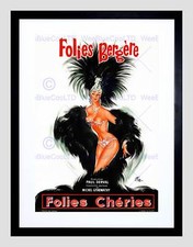 AD THEATRE CABARET FOLIES BERGERE SHOWGIRL FEATHER FRANCE FRAMED PRINT B12X6872