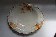 Unusual crown ducal sunburst pattern, scalloped oval embossed shallow dish