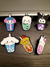 Set of 6 Sanrio Themed Hello Kitty & Friends Bubble Tea Boba Enamel Pin Badges