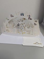 Unusual Gorgeous Snow Scene With Flying Santa Pop Up Christmas Card And Envelope