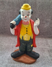 Vintage Circus Clown Figurine with Umbrella & Ball .Hand Painted .Taiwan.16cm