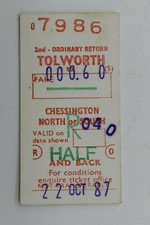British Railway Ticket 7986 Tolworth to Chessington North or South