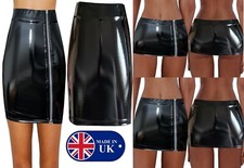 NEW WOMEN MIX LENGTH BLACK VINYL PVC WET LOOK FULL SIDE ZIP SEXY MINI SKIRT 