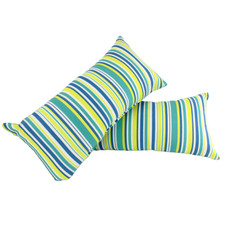 Set of 2 - Turquoise Stripe Polyester Outdoor Rectangle Lumbar Pillows 10" x 19"