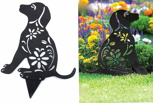 Black dog floral ornament - floral,