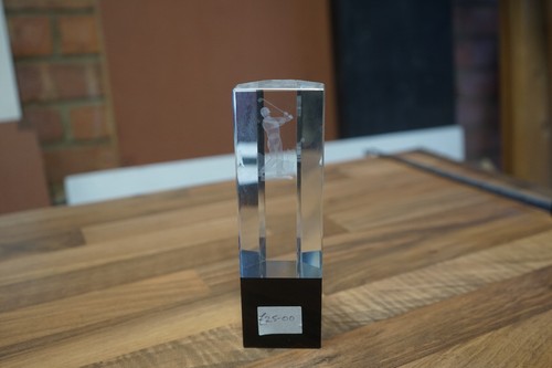 Glass golf trophy with black - golf,