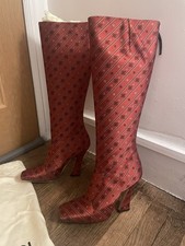 FENDI RED JACQUARD silk Knee High Boots