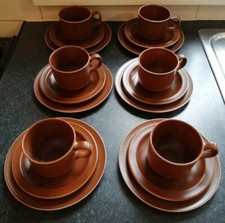 18 PIECE ALFRED MEAKIN GLO-WHITE IRONSTONE 6 CUPS SAUCERS PLATES TRIO'S BROWN