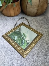 ANTIQUE VINTAGE BEVELLED MIRROR ORNATE Deco BRASS FRAME FRENCH SMALL 