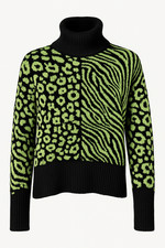 Zara Knitted Jumper Small 8 10 Lime Green Animal Print Turtleneck Ladie's