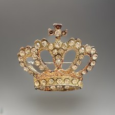 Vintage regal Queen crown statement brooch pin diamanté Circa 1990s Coat Pin
