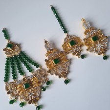 New Indian Pakistani Earring Tikka Set Jewellery Head Chain Tikah Jhumkas Jhumki