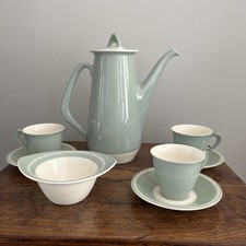 Figgjo Flint Norway ‘Benta’ Coffee set Green - Pot-3Cups/Saucers-Sugar Bowl MCM