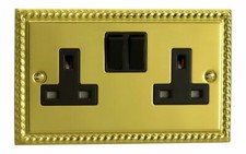 Varilight XG5B Georgian Polished Brass 2 Gang Double 13A Switched Plug Socket